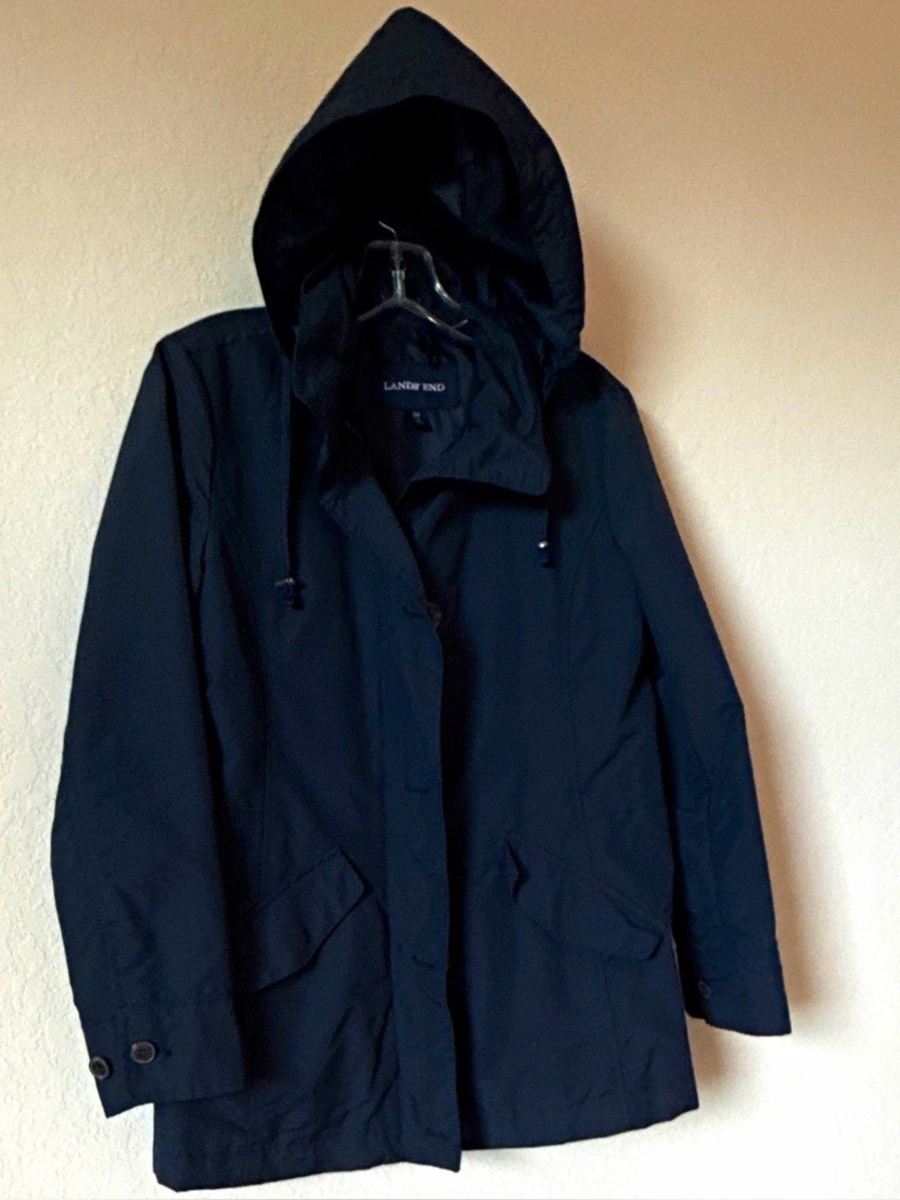 Women’s Lands' End xs Navy Lightweight Button-Front Trench Jacket